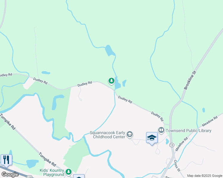 map of restaurants, bars, coffee shops, grocery stores, and more near 64 Dudley Road in Townsend