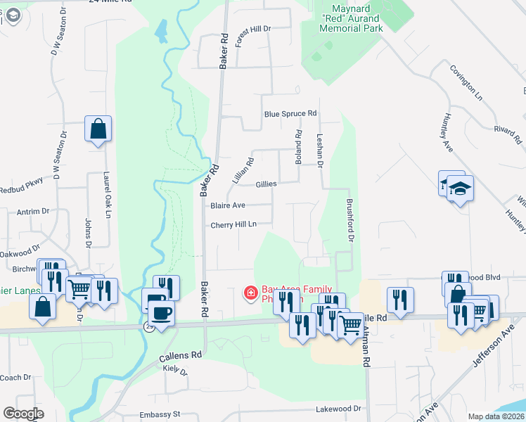 map of restaurants, bars, coffee shops, grocery stores, and more near 34324 Blaire Avenue in New Baltimore