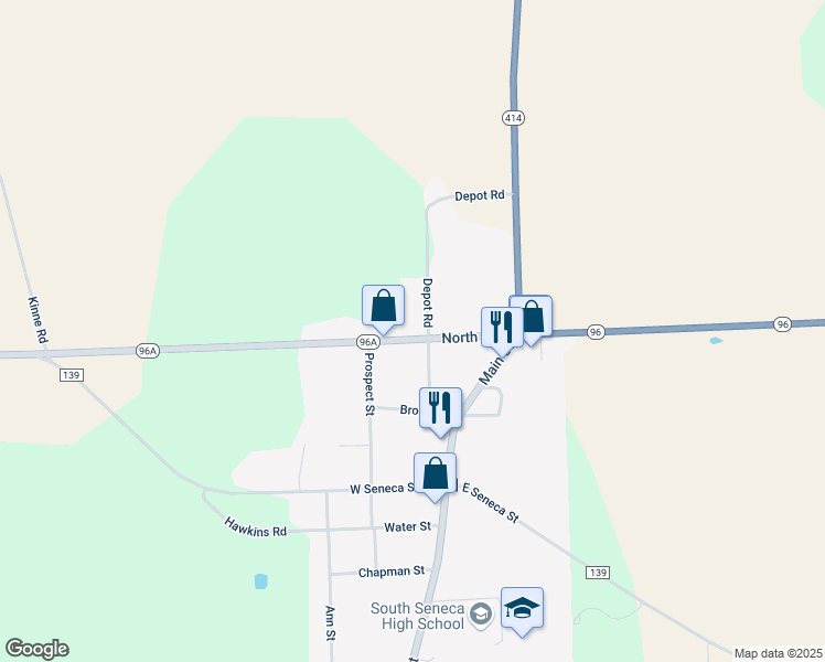 map of restaurants, bars, coffee shops, grocery stores, and more near 7086 Depot Rd in Ovid