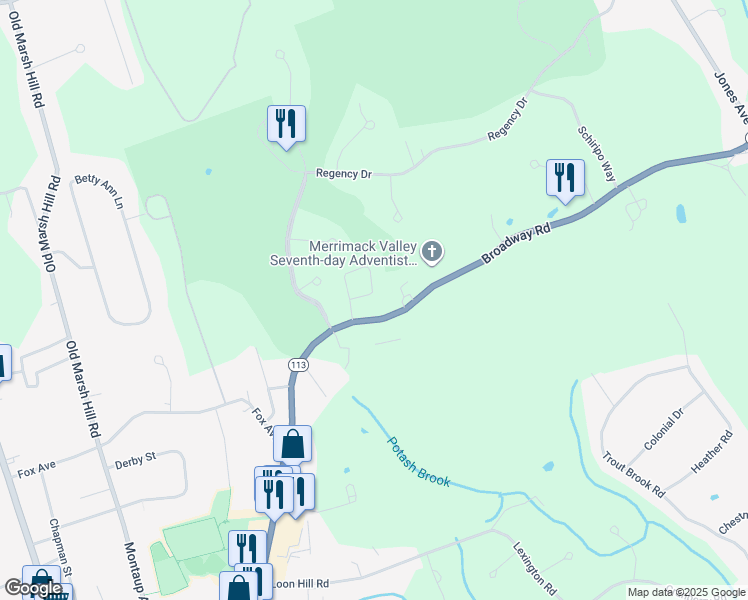 map of restaurants, bars, coffee shops, grocery stores, and more near 59 Foxhill Lane in Dracut