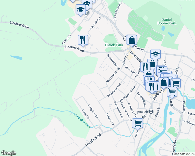 map of restaurants, bars, coffee shops, grocery stores, and more near in Ipswich