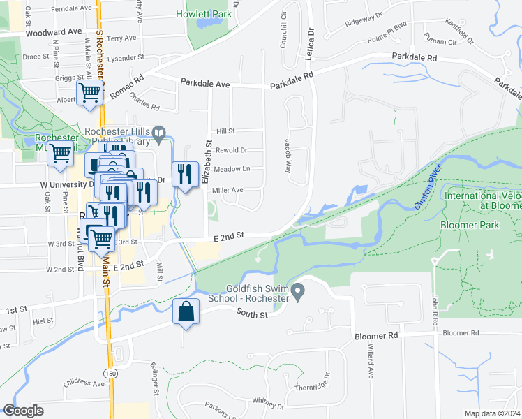 map of restaurants, bars, coffee shops, grocery stores, and more near 430 Baldwin Avenue in Rochester