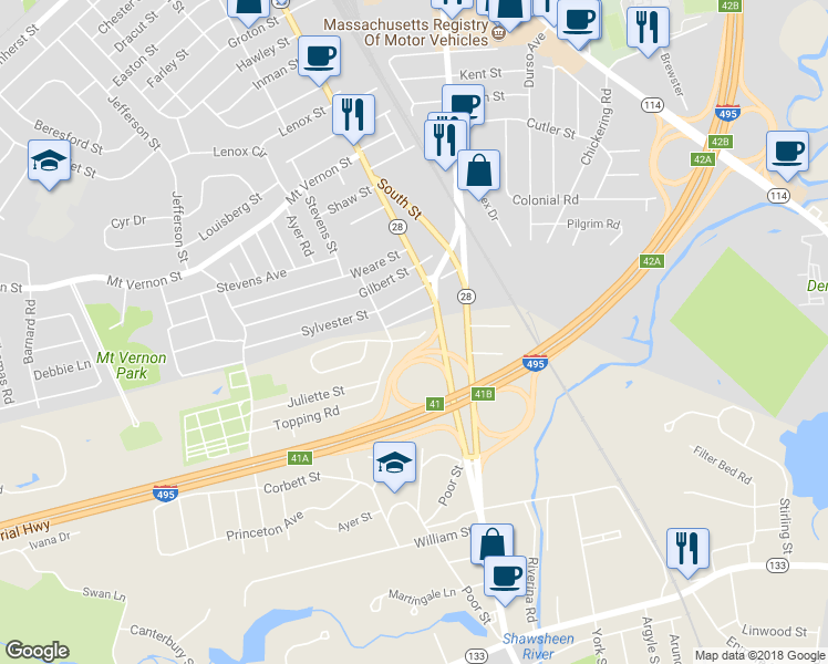 map of restaurants, bars, coffee shops, grocery stores, and more near 3 Walker Avenue in Andover