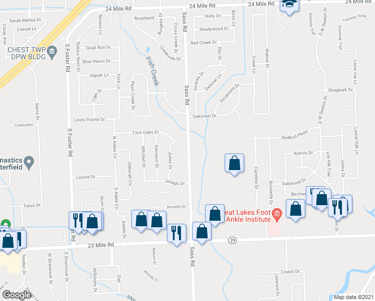 map of restaurants, bars, coffee shops, grocery stores, and more near 51737 Sass Road in New Baltimore