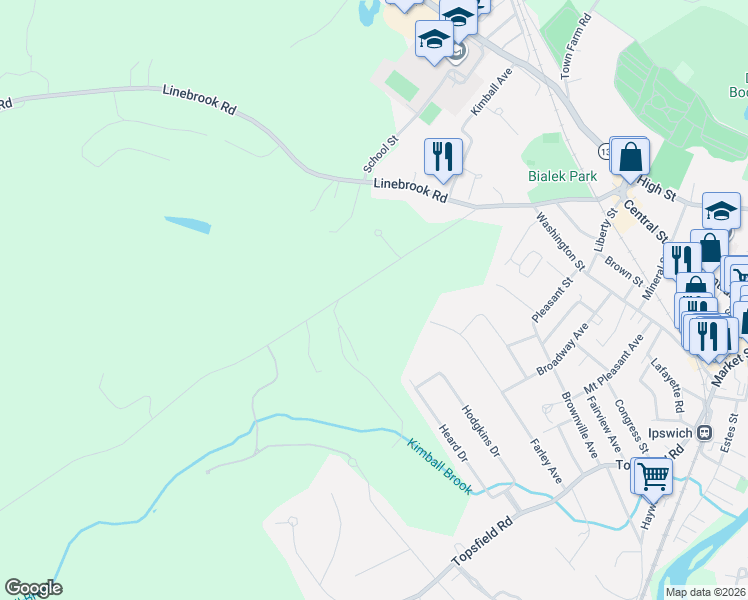 map of restaurants, bars, coffee shops, grocery stores, and more near 28 Pineswamp Road in Ipswich