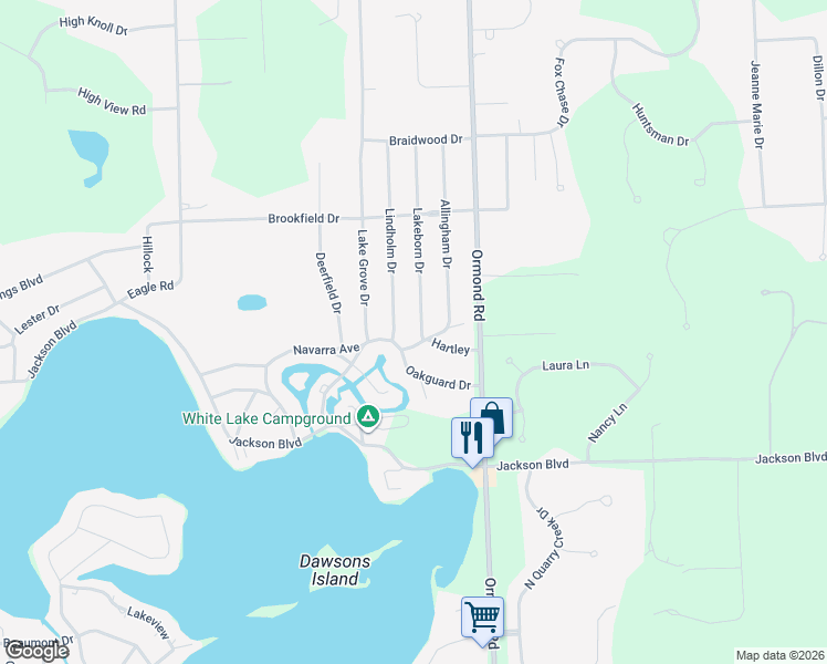 map of restaurants, bars, coffee shops, grocery stores, and more near 4653 Lakeborn Drive in Oakland County