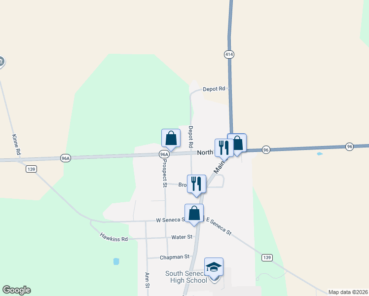 map of restaurants, bars, coffee shops, grocery stores, and more near 7086 Depot Road in Ovid