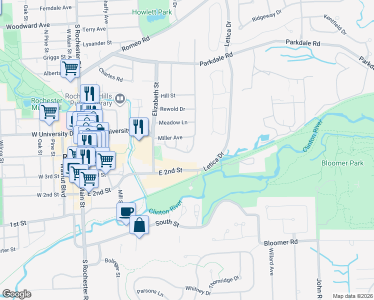 map of restaurants, bars, coffee shops, grocery stores, and more near 430 Baldwin Avenue in Rochester