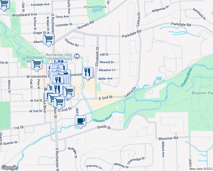 map of restaurants, bars, coffee shops, grocery stores, and more near 455 Baldwin Avenue in Rochester