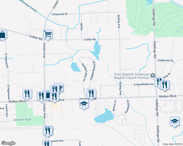 map of restaurants, bars, coffee shops, grocery stores, and more near 1545 Pebble Beach Dr in Pontiac