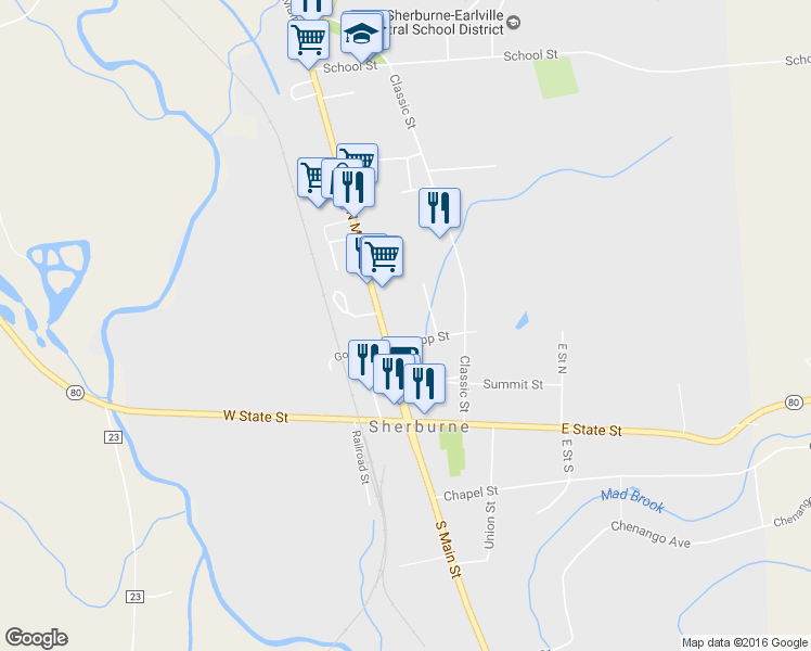 map of restaurants, bars, coffee shops, grocery stores, and more near 3 Knapp Street in Sherburne