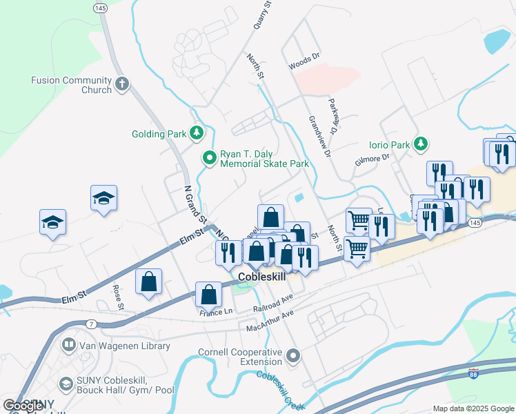 map of restaurants, bars, coffee shops, grocery stores, and more near 149 Union Street in Cobleskill