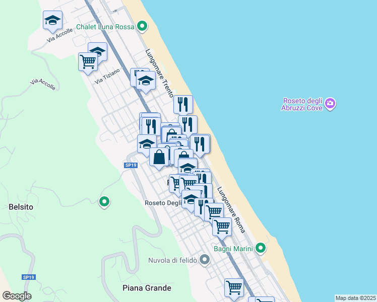 map of restaurants, bars, coffee shops, grocery stores, and more near 8 Via Marsala in Roseto degli Abruzzi