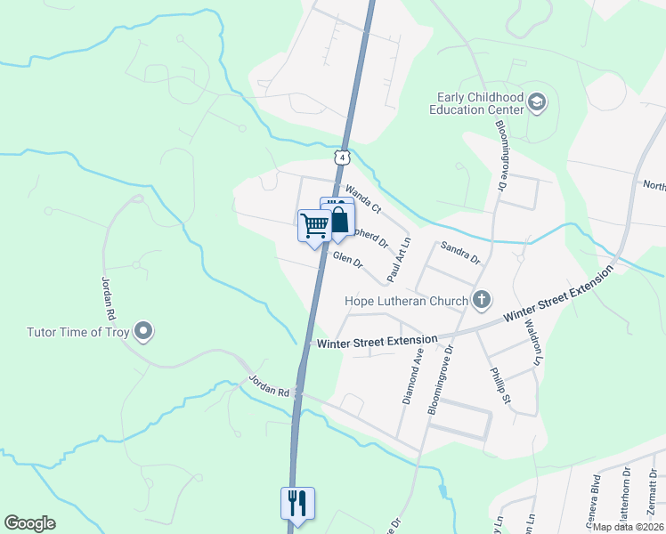 map of restaurants, bars, coffee shops, grocery stores, and more near 253 North Greenbush Road in Troy
