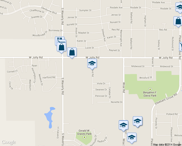 map of restaurants, bars, coffee shops, grocery stores, and more near 5218 Wexford Rd in Lansing