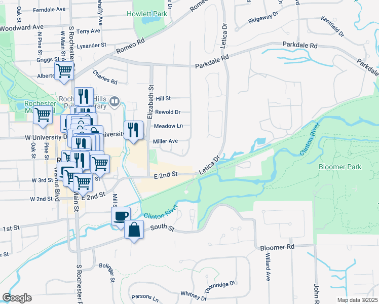 map of restaurants, bars, coffee shops, grocery stores, and more near 430 Baldwin Avenue in Rochester