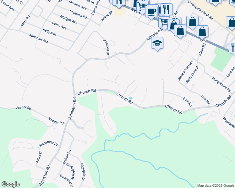 map of restaurants, bars, coffee shops, grocery stores, and more near 2 Harmony Hill Road in Albany