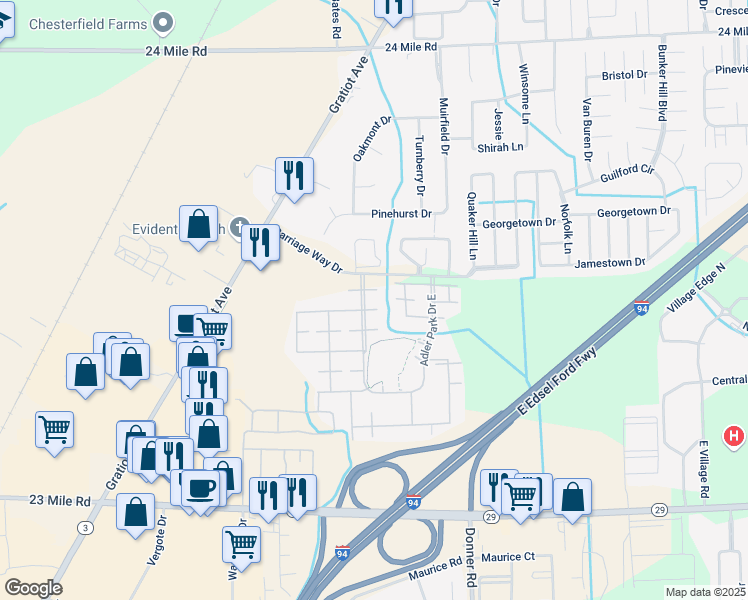 map of restaurants, bars, coffee shops, grocery stores, and more near 51782 Adler Park Drive West in New Baltimore