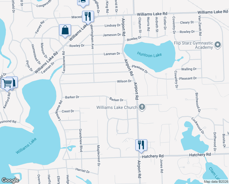map of restaurants, bars, coffee shops, grocery stores, and more near 2935 Garfield Street in Waterford Township