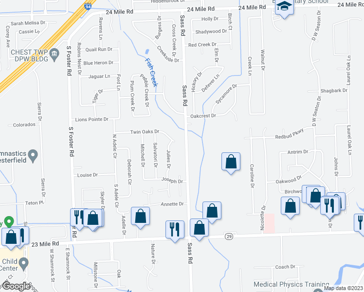 map of restaurants, bars, coffee shops, grocery stores, and more near 51765 Sass Road in New Baltimore