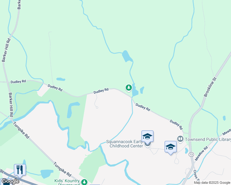 map of restaurants, bars, coffee shops, grocery stores, and more near 70 Dudley Road in Townsend