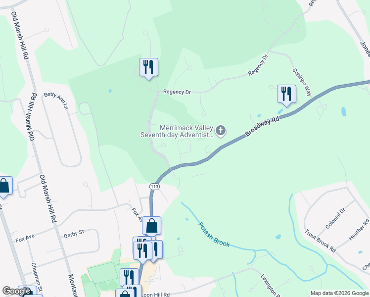 map of restaurants, bars, coffee shops, grocery stores, and more near 59 Foxhill Lane in Dracut