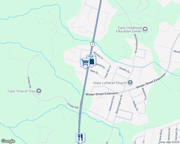 map of restaurants, bars, coffee shops, grocery stores, and more near 253 North Greenbush Road in Troy