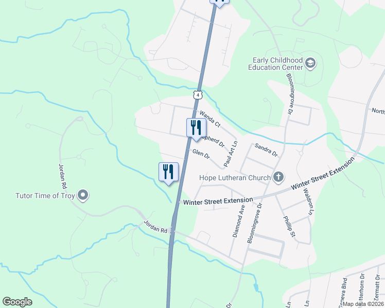 map of restaurants, bars, coffee shops, grocery stores, and more near 253 North Greenbush Road in Troy