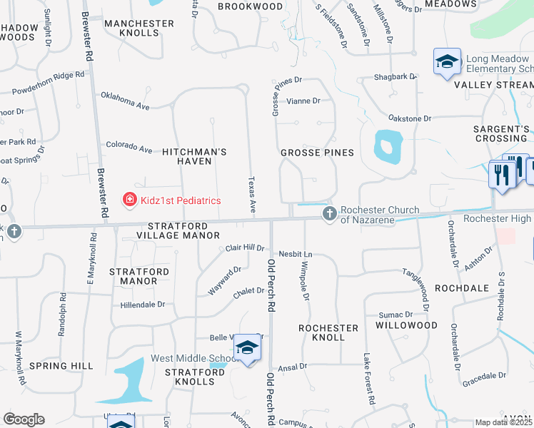 map of restaurants, bars, coffee shops, grocery stores, and more near 2010 Walton Boulevard in Rochester Hills