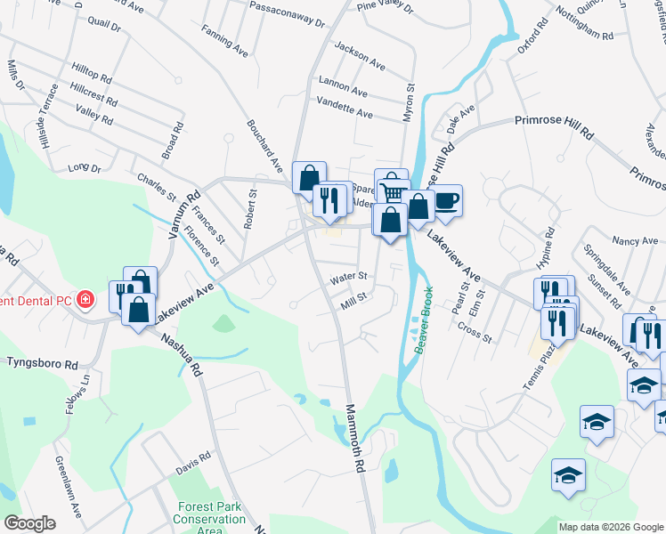 map of restaurants, bars, coffee shops, grocery stores, and more near 19 Coburn Avenue in Dracut