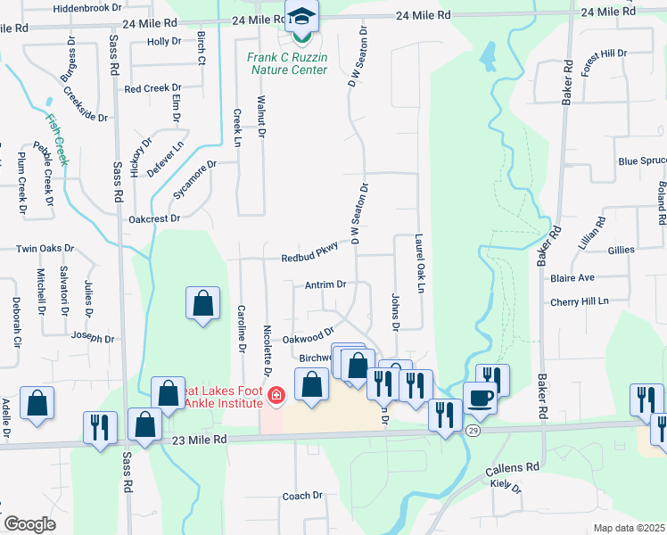 map of restaurants, bars, coffee shops, grocery stores, and more near 4 North Park Drive in Chesterfield