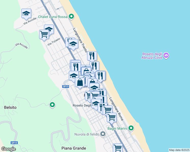 map of restaurants, bars, coffee shops, grocery stores, and more near 8 Via Marsala in Roseto degli Abruzzi