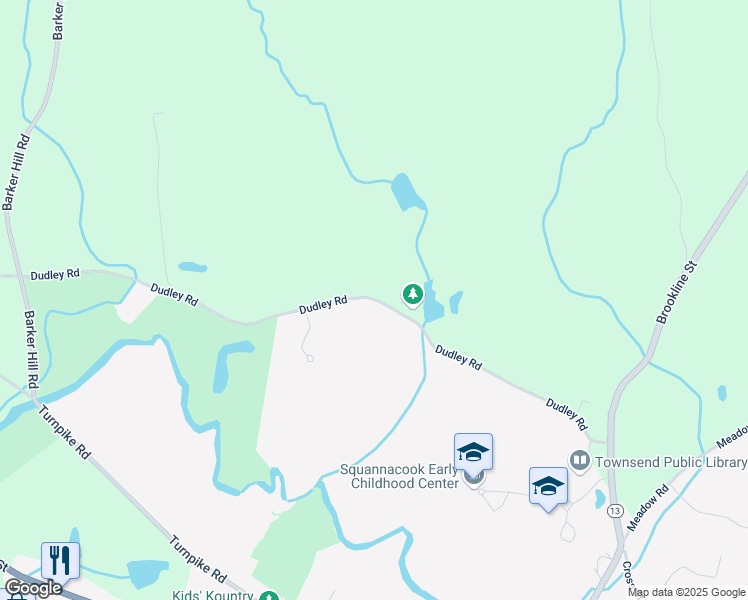 map of restaurants, bars, coffee shops, grocery stores, and more near 70 Dudley Road in Townsend