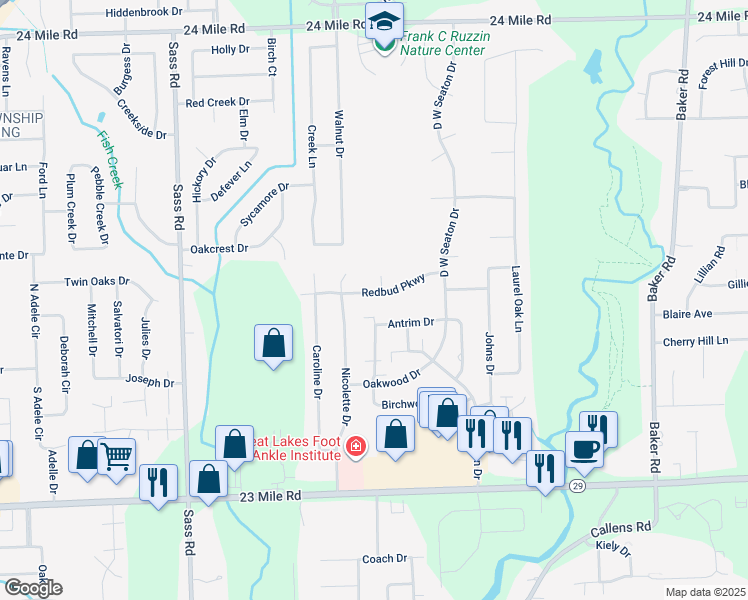 map of restaurants, bars, coffee shops, grocery stores, and more near 32844 Redbud Parkway in New Baltimore