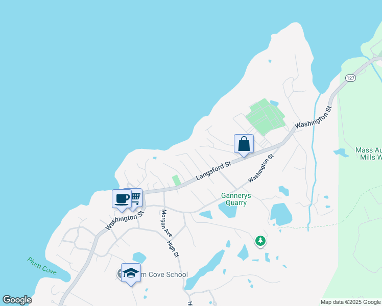 map of restaurants, bars, coffee shops, grocery stores, and more near 11 Norseman Avenue in Gloucester