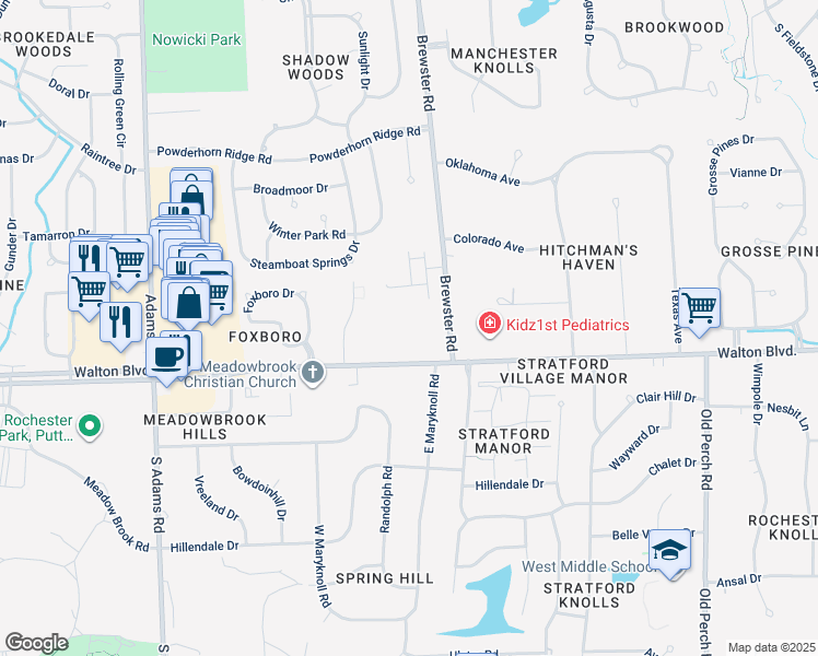 map of restaurants, bars, coffee shops, grocery stores, and more near 2566 Walton Boulevard in Rochester Hills