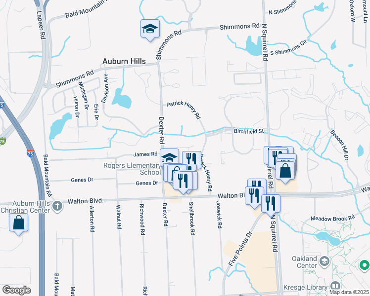 map of restaurants, bars, coffee shops, grocery stores, and more near 3069 Elstead Street in Auburn Hills