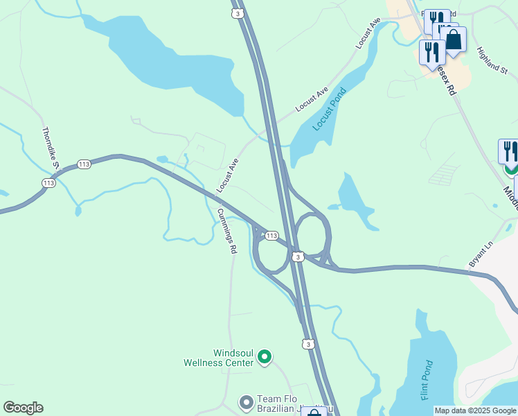 map of restaurants, bars, coffee shops, grocery stores, and more near 10 Old Kendall Road in Tyngsborough