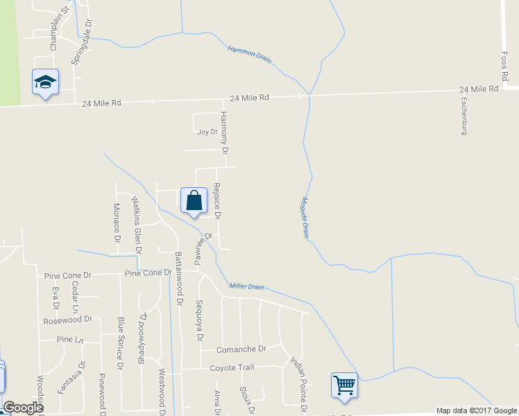 map of restaurants, bars, coffee shops, grocery stores, and more near 52348 Rejoice Drive in Macomb