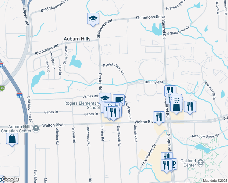 map of restaurants, bars, coffee shops, grocery stores, and more near 3069 Elstead Street in Auburn Hills