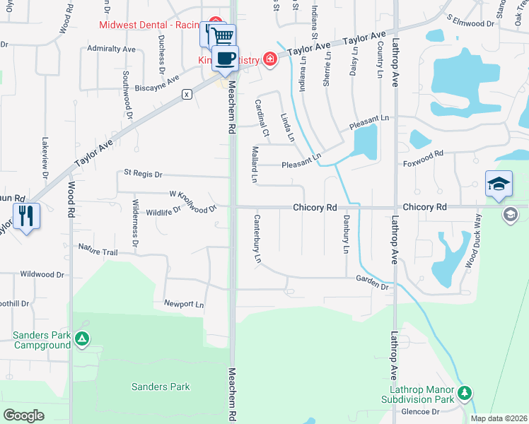 map of restaurants, bars, coffee shops, grocery stores, and more near 4626 Chicory Road in Mount Pleasant
