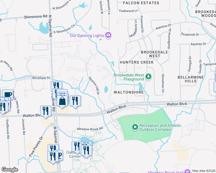 map of restaurants, bars, coffee shops, grocery stores, and more near 2665 Greenstone Boulevard in Auburn Hills