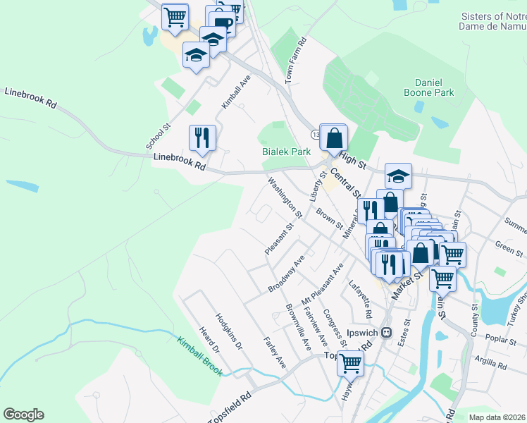map of restaurants, bars, coffee shops, grocery stores, and more near 10 Appleton Park in Ipswich