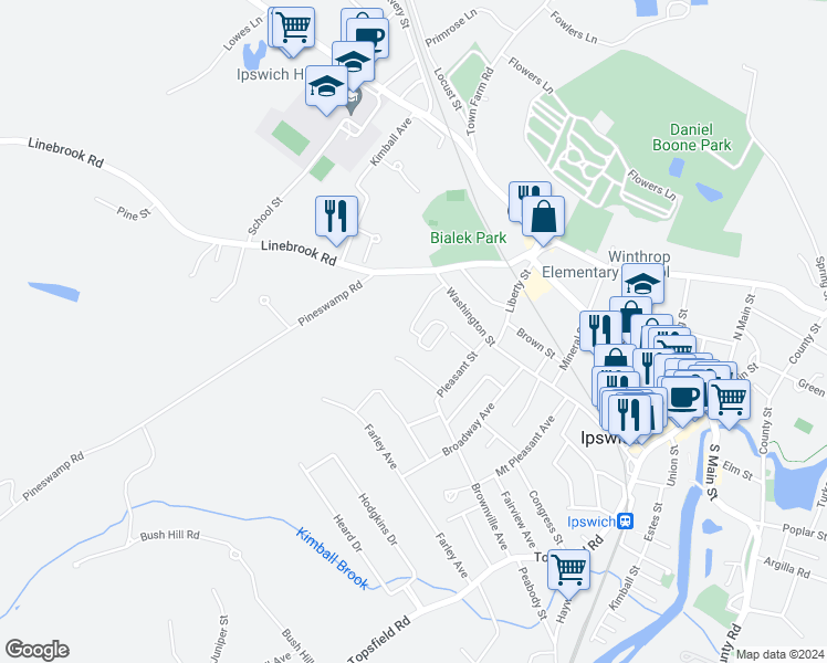 map of restaurants, bars, coffee shops, grocery stores, and more near 17 Appleton Park in Ipswich