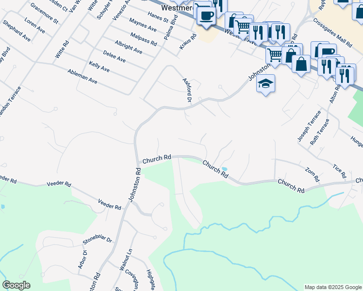 map of restaurants, bars, coffee shops, grocery stores, and more near 15 Harmony Hill Road in Albany