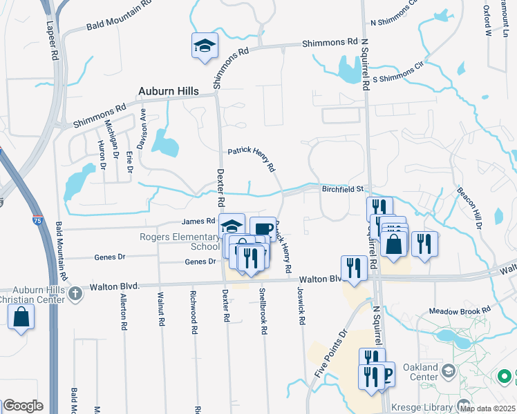 map of restaurants, bars, coffee shops, grocery stores, and more near 3069 Elstead Street in Auburn Hills