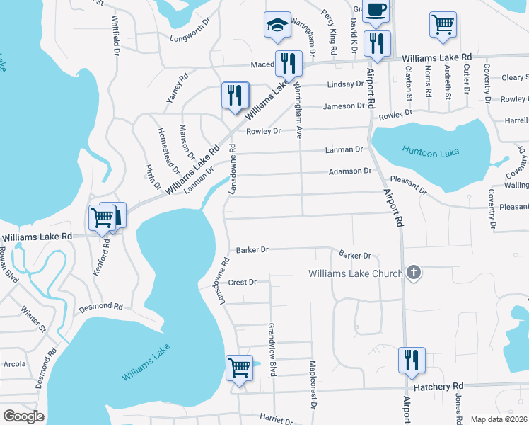 map of restaurants, bars, coffee shops, grocery stores, and more near 6424 Wilson Drive in Oakland County
