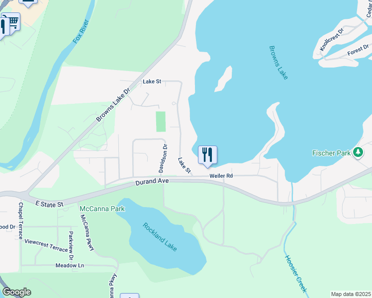 map of restaurants, bars, coffee shops, grocery stores, and more near 4111 Lake Street in Burlington