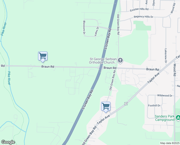 map of restaurants, bars, coffee shops, grocery stores, and more near 4216 South Green Bay Road in Mount Pleasant