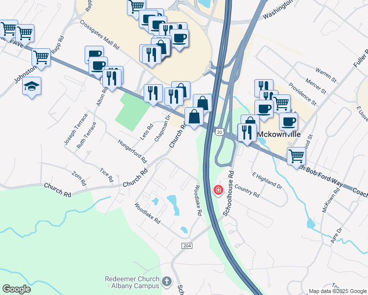 map of restaurants, bars, coffee shops, grocery stores, and more near in Albany